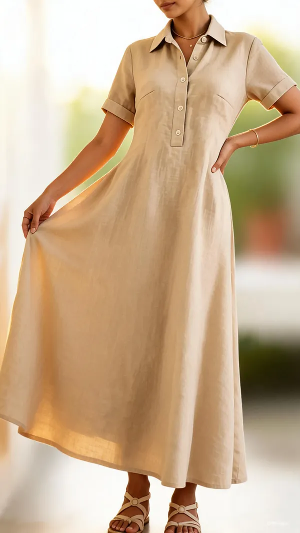 Beige_Rayon_Linen_Casual_Shirt_Dress_For_Women
