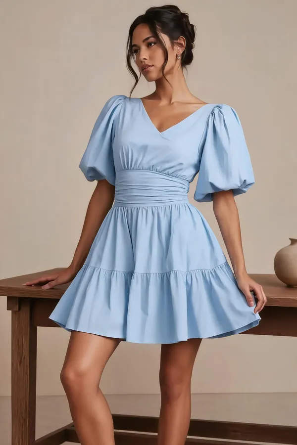 Light_Blue_Rayon_Linen_Puff_Sleeve_Mini_Dress_For_Women