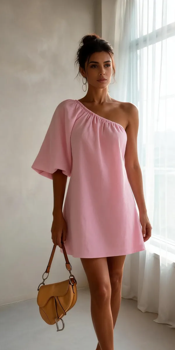 Pink_Rayon_Linen_One_Shoulder_Mini_Dress_For_Women