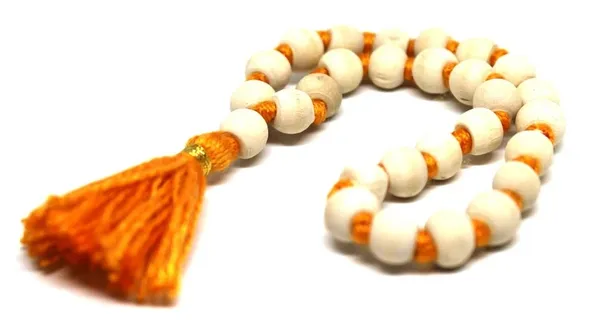 White_Bead_Prayer_Mala_With_Orange_Tassel