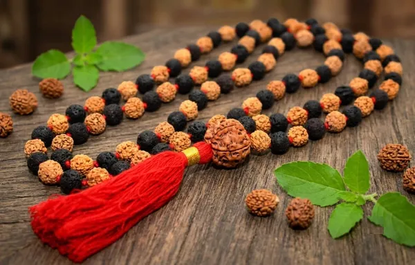 Rudraksha_And_Black_Bead_Mala_With_Red_Tassel