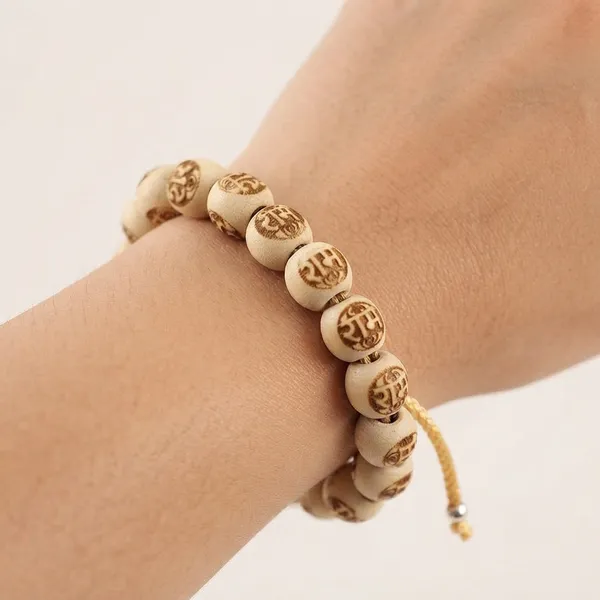 Cream_Wooden_Beaded_Bracelet_for_Unisex