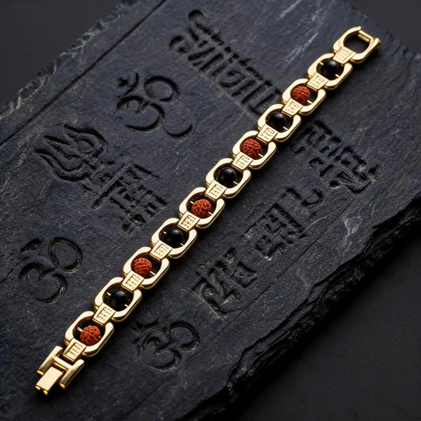 Gold_Plated_Rudraksha_And_Karungali_Bracelet_For_Unisex_Lab_Certified