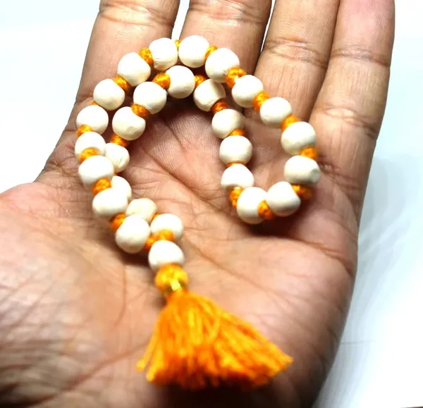 White_Bead_Prayer_Mala_With_Orange_Tassel
