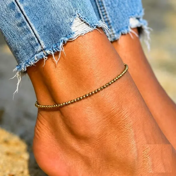 Gold_Tone_Pyrite_Beaded_Anklet_for_Women