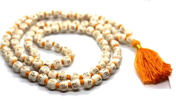 White_Printed_Prayer_Bead_Mala_With_Orange_Tassel