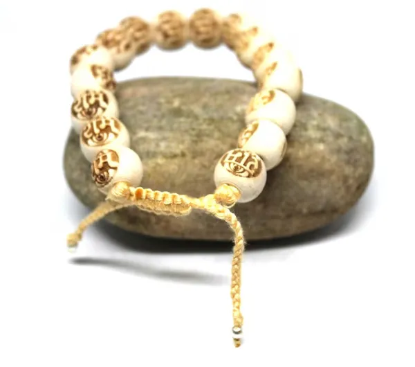Cream_Wooden_Beaded_Bracelet_for_Unisex