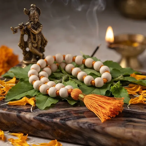 White_Bead_Prayer_Mala_With_Orange_Tassel