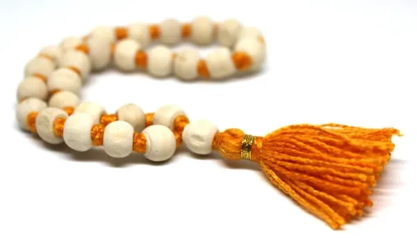 White_Bead_Prayer_Mala_With_Orange_Tassel
