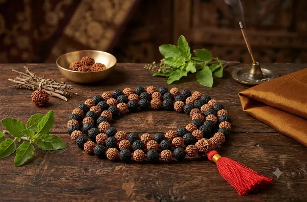 Rudraksha_And_Black_Bead_Mala_With_Red_Tassel