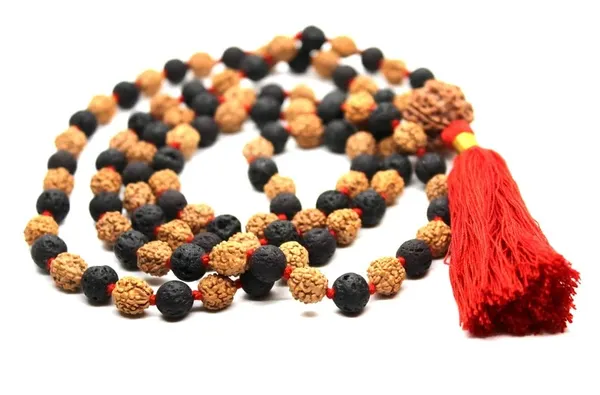 Rudraksha_And_Black_Bead_Mala_With_Red_Tassel