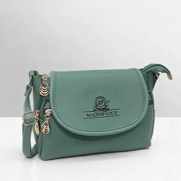 Dark_Green_Pu_Solid_Sling_Bag_For_Women