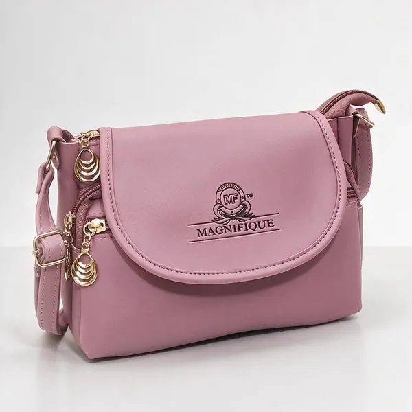 Peach_Pu_Solid_Sling_Bag_For_Women