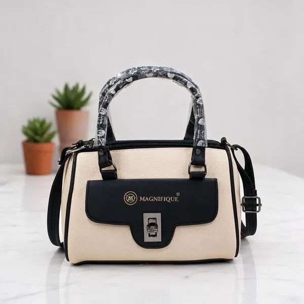 Black_Pu_Duffle_Style_Sling_Bag_For_Women