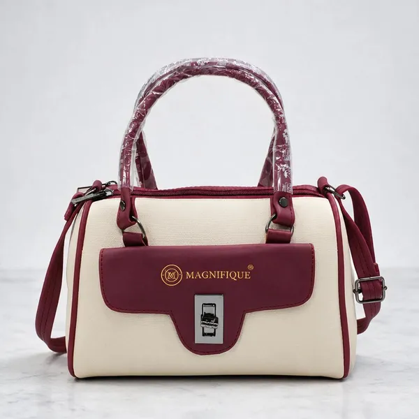 Maroon_Pu_Duffle_Style_Sling_Bag_For_Women