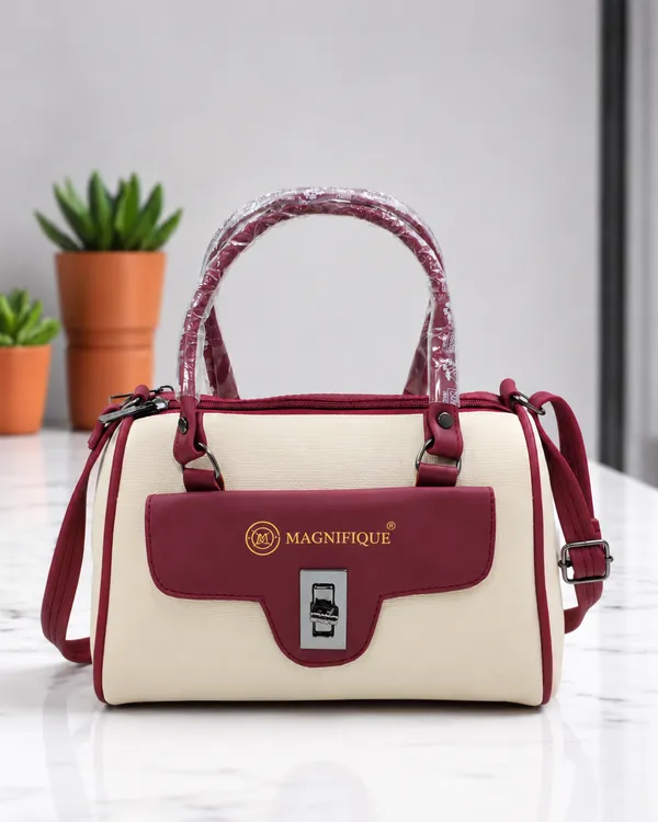 Maroon_Pu_Duffle_Style_Sling_Bag_For_Women