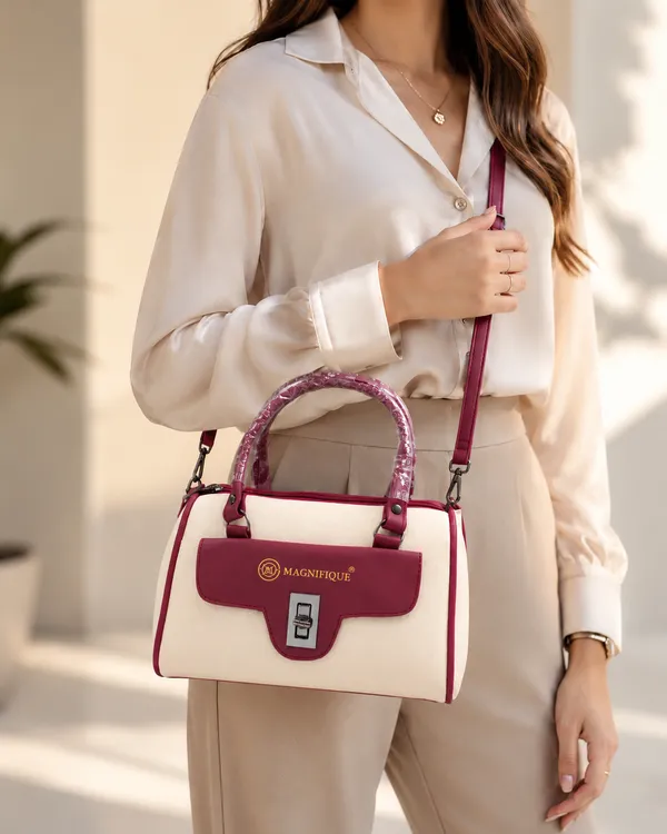 Maroon_Pu_Duffle_Style_Sling_Bag_For_Women