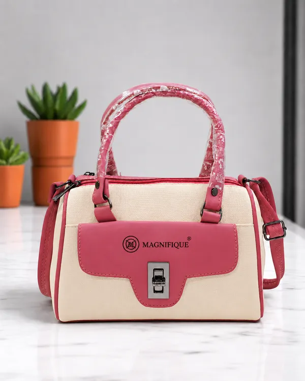 Pink_Pu_Duffle_Style_Sling_Bag_For_Women