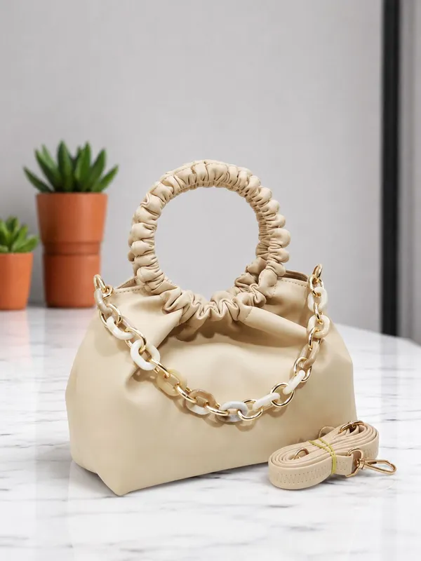 Cream_Pu_Solid_Casual_Sling_Bag_For_Women