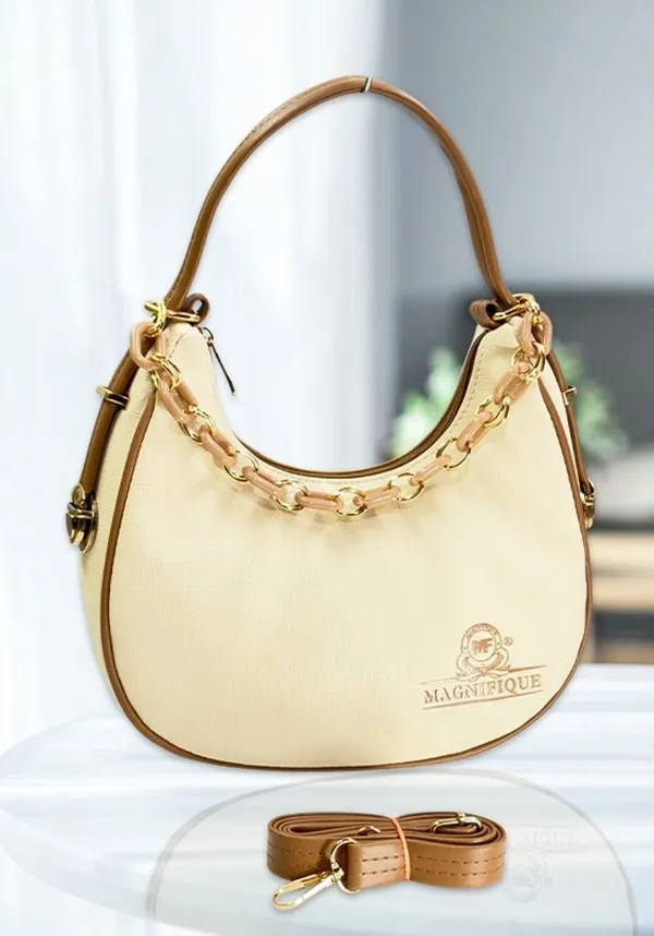 Khaki_Pu_Chain_Handle_Sling_Bag_For_Women