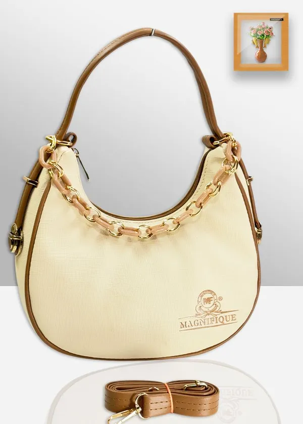 Khaki_Pu_Chain_Handle_Sling_Bag_For_Women
