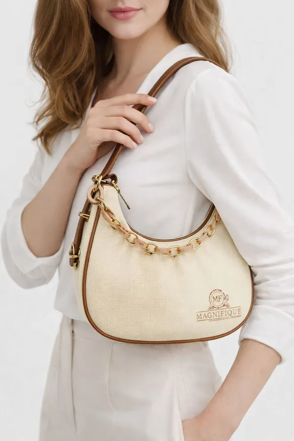 Khaki_Pu_Chain_Handle_Sling_Bag_For_Women