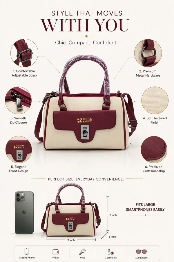 Maroon_Pu_Duffle_Style_Sling_Bag_For_Women