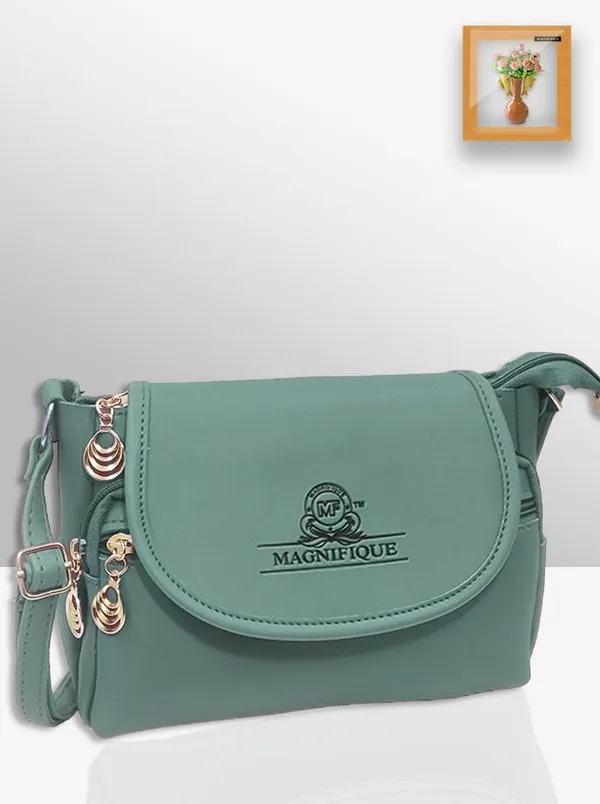 Dark_Green_Pu_Solid_Sling_Bag_For_Women