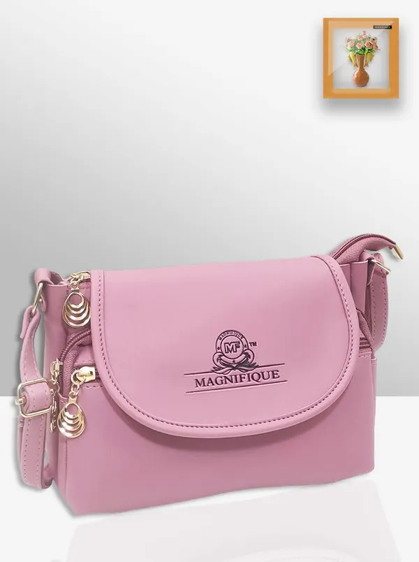Peach_Pu_Solid_Sling_Bag_For_Women
