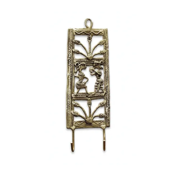 Brass_Tribal_Dhokra_Two_Hook_Key_Holder