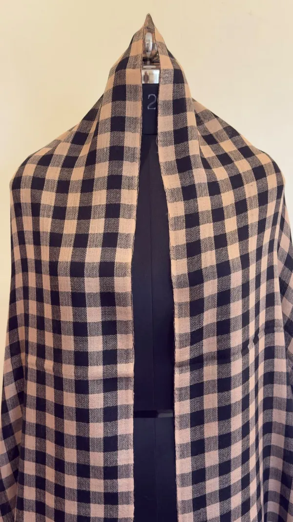 Beige_Black_Checked_Unstitched_Fabric