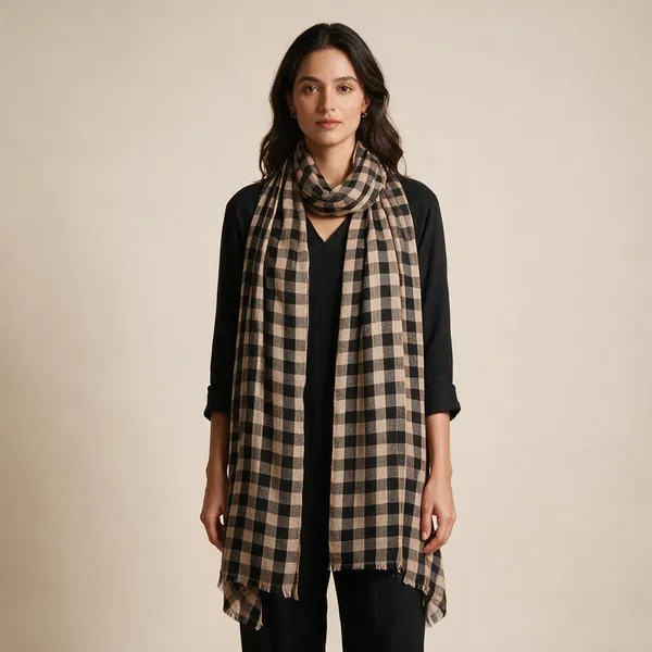 Beige_Black_Checked_Shawl