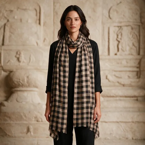 Beige_Black_Checked_Shawl