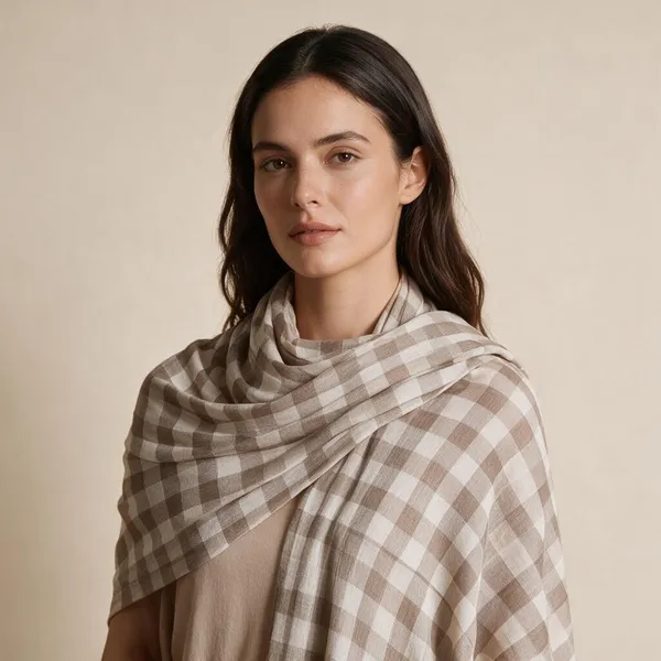 Beige_Woven_Checkered_Shawl_For_Women