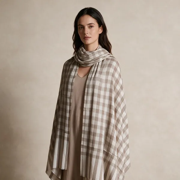 Beige_Woven_Checkered_Shawl_For_Women