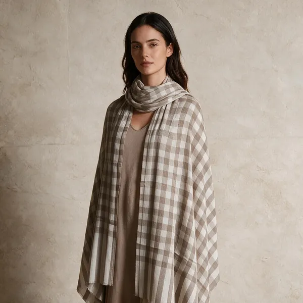 Beige_Woven_Checkered_Shawl_For_Women