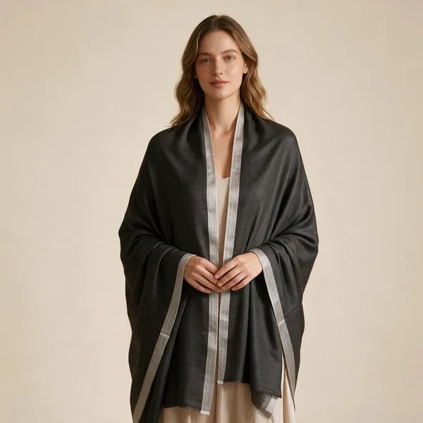 Grey_Woven_Open_Front_Shawl_For_Women