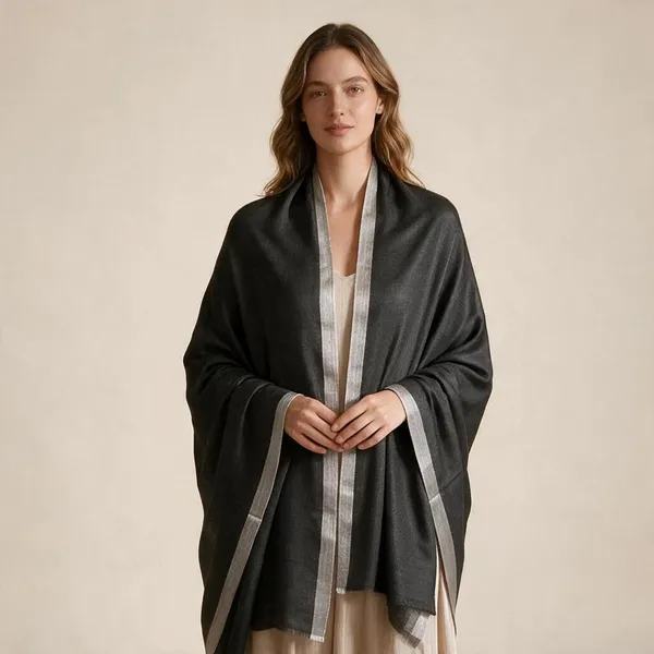 Grey_Woven_Open_Front_Shawl_For_Women