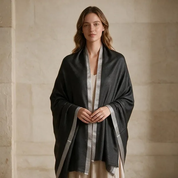 Grey_Woven_Open_Front_Shawl_For_Women
