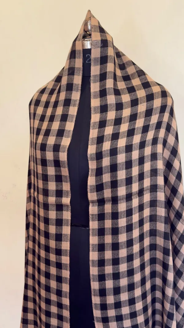 Beige_Black_Checked_Unstitched_Fabric