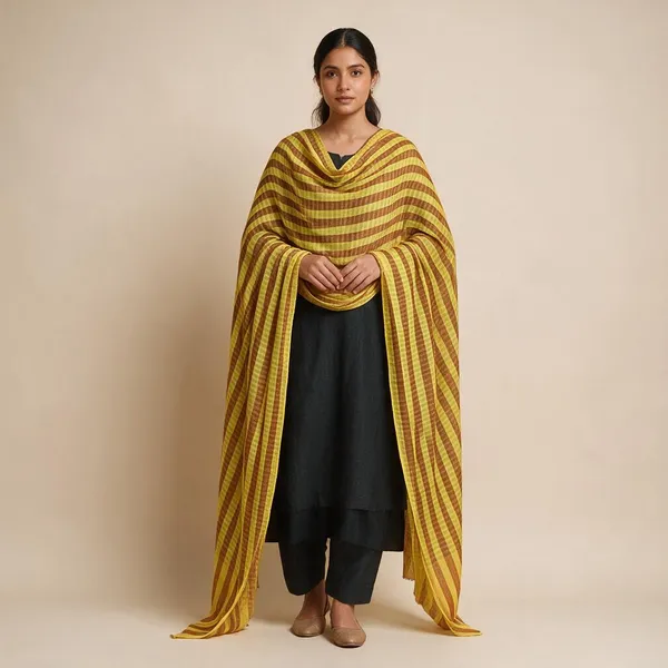 Yellow_Brown_Striped_Shawl_For_Women