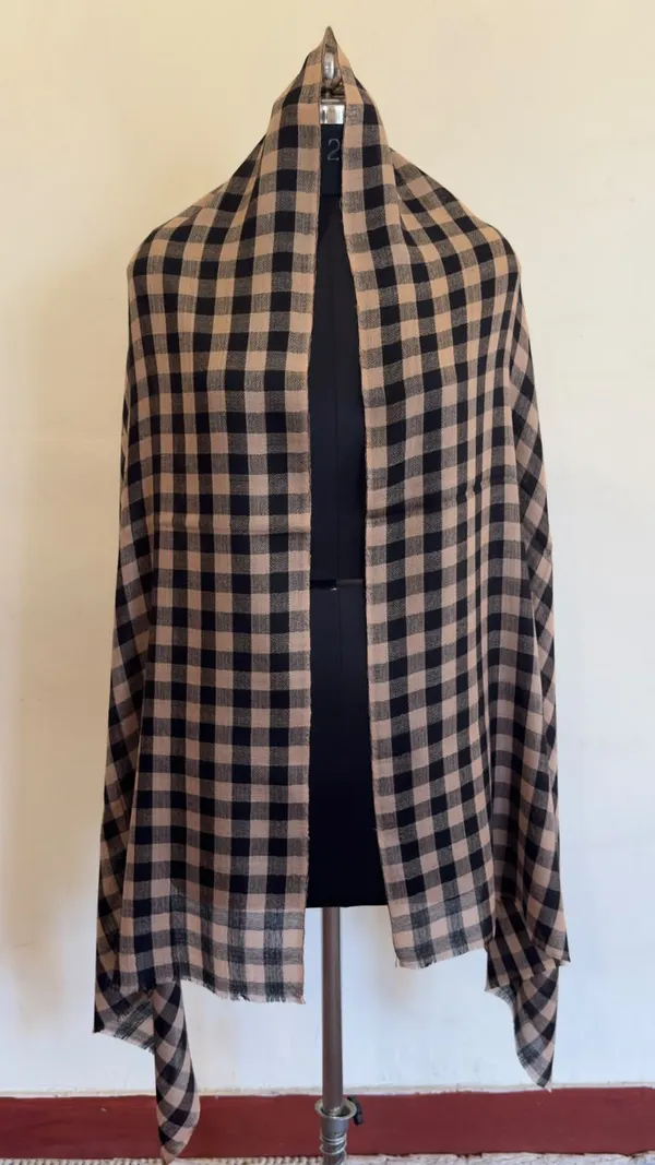Beige_Black_Checked_Unstitched_Fabric