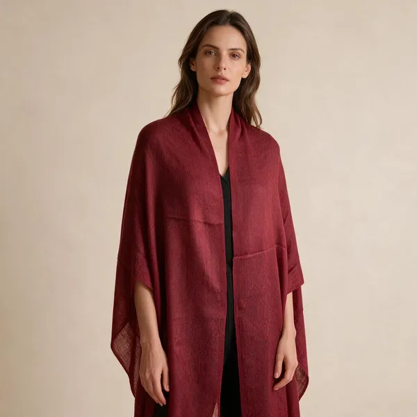 Red_Textured_Open_Front_Long_Shawl_For_Women