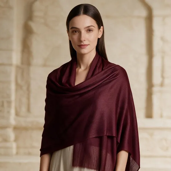 Maroon_Solid_Draped_Shawl_For_Women