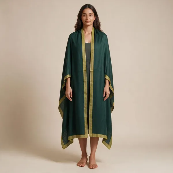Teal_Gold_Border_Shawl_For_Women