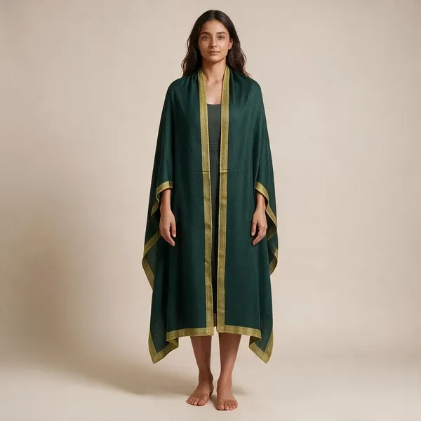 Teal_Gold_Border_Shawl_For_Women
