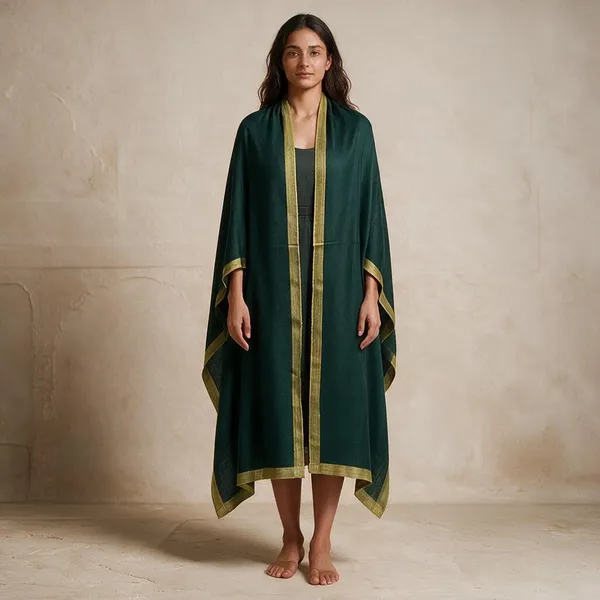 Teal_Gold_Border_Shawl_For_Women