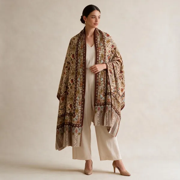 Brown_Floral_Print_Shawl_For_Women