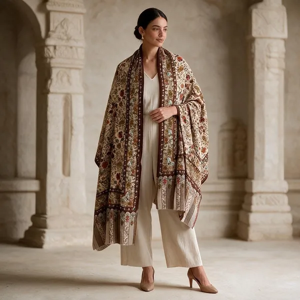 Brown_Floral_Print_Shawl_For_Women