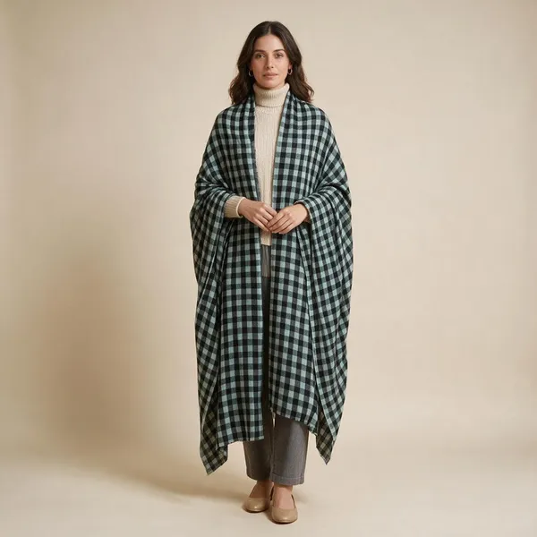 Black_Checkered_Open_Front_Long_Shawl_For_Women